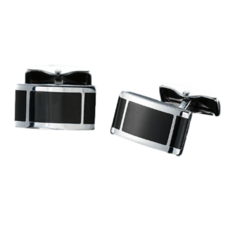 1-Cuff Links - Silver and Black Pane Cuff Links