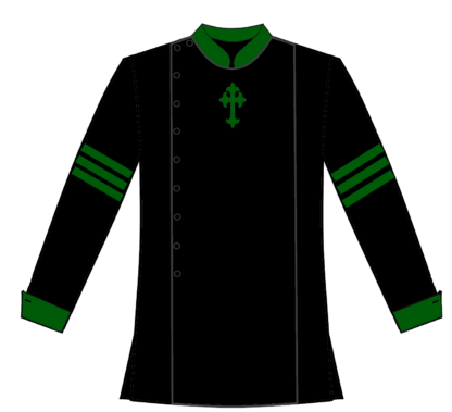 Black full yoke green cuffs and strpes on sleeve