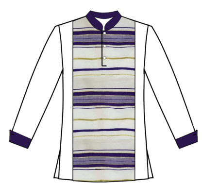 White prayer shawl button frt purple