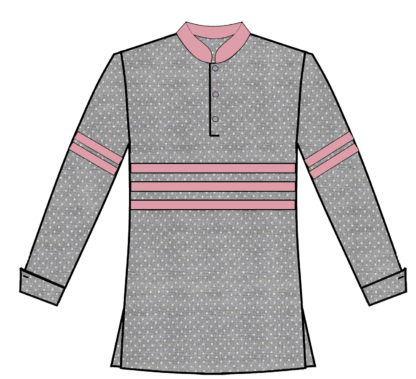 gray small polka dot pullover with 3 stripes at waist n 2 stripes each slv pink