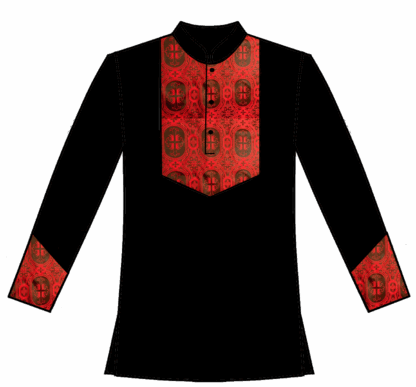159- Solid with Brocade Print Yoke and Cuff